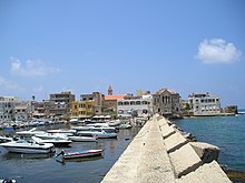 Docked fishing boats at the harbor of Tyre, South Lebanon. TyreChrstQrtrPier.jpg