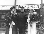 Miss Marjorie Zane (right) and her mother, Mrs. Barbara Zane (daughter of California governor William D. Stephens) at the christening of the USS Zane. USS Zane christening spnsors NH70624 cropped.jpg