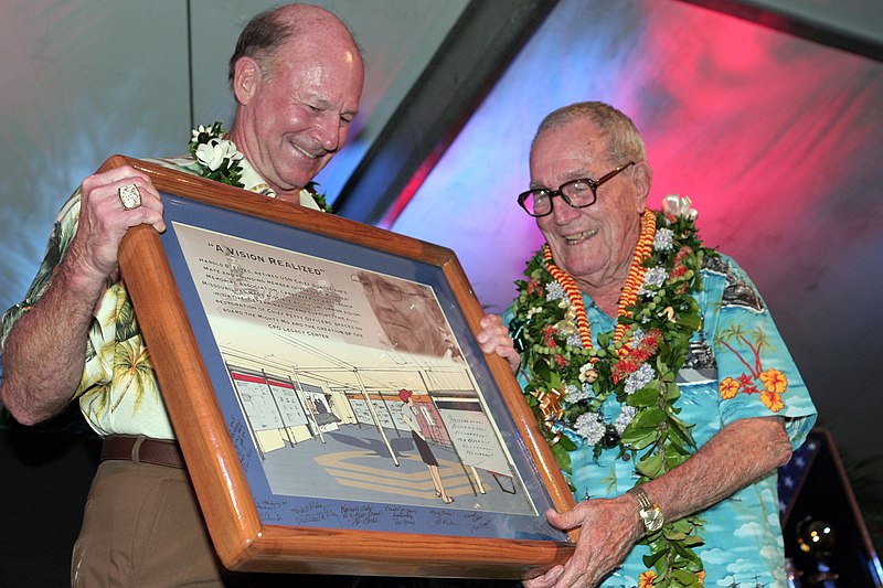 File:US Navy 041117-N-3228G-028 Vice Chairman and Secretary, USS Missouri Memorial Association, Robert T. Guard presents an artist's concept of the Chief Petty Officer (CPO) Legacy Center to Chief Boatswain's Mate Harold B. Estes.jpg