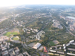 Vallila et Kumpula vus d'une montgolfière.