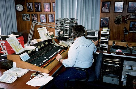 Announcer Randy Allum at the controls in the main on-air studio of WKZV in 1996.  This was taken at the station's most recent studio location on the second floor of 80 East Chestnut Street in Washington, Pennsylvania.