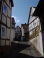 English: Half-timbered buildings in Wartenberg, Angersbach, Am Rain, Hesse, Germany.
