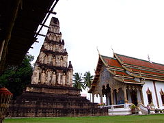 Mon Hariphunchai-style architecture located in Lamphun, Thailand