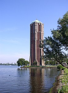 The Water Tower of Aalsmeer was completed in 1928 in an Art Deco style.