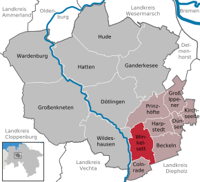 Poziția Winkelsett pe harta districtului Oldenburg