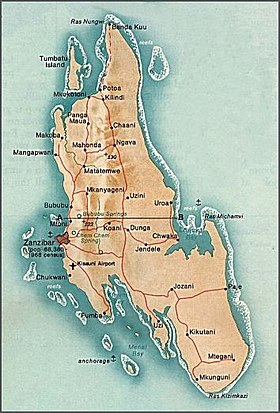 Kart over Unguja som viser Tumbatu.