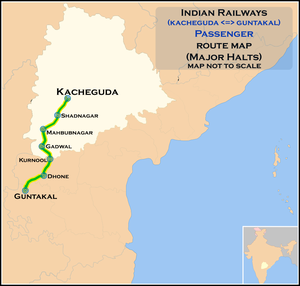 (Kacheguda - Guntakal) Passenger route map.png