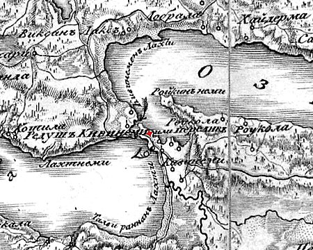 Крепость на карте 1810 года (отметка подсвечена красным цветом), до спуска Суходольского озера