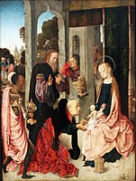 Adoration of the Magi Between 1470 and 1505 date QS:P,+1500-00-00T00:00:00Z/6,P1319,+1470-00-00T00:00:00Z/9,P1326,+1505-00-00T00:00:00Z/9 . oil on panelmedium QS:P186,Q296955;P186,Q106857709,P518,Q861259. 63 × 48 cm (24.8 × 18.8 in). Berlin, Staatliche Museen zu Berlin, Gemäldegalerie.