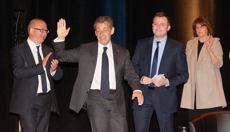 Arrivée de Nicolas Sarkozy, avec Damien Meslot, député-maire de Belfort et Ian Boucard, conseiller municipal délégué à la jeunesse.