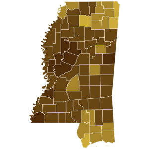 2016 Mississippi Democratic Presidential Primary election by county.svg