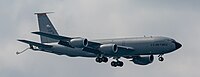 A KC-135R Stratotanker, tail number 62-3565, on final approach at Kadena Air Base in Okinawa, Japan in March 2020. It is assigned to the 909th Air Refueling Squadron at Kadena AB.