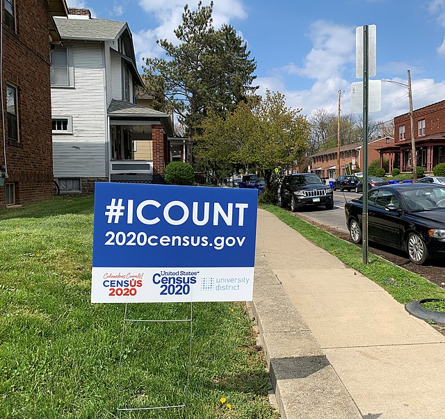 A 2020 U.S. census yard sign in Columbus, Ohio