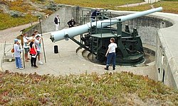 Typical Endicott period 6-inch (152 mm) disappearing rifle at Battery Chamberlin in San Francisco 6in Rifled Gun No 9.jpg