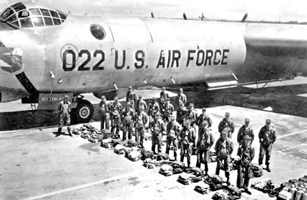 Crew of a 72d Strategic Reconnaissance Wing RB-36 Peacemaker at Ramey AFB, Puerto Rico, about 1954 72d Strategic Reconnaissance Wing personnel with RB-36 Peacemaker.jpg