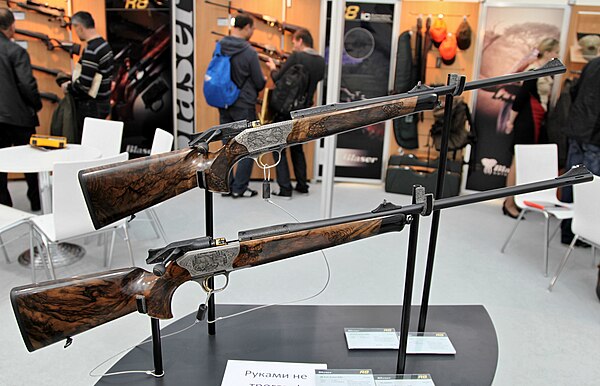 A Blaser R8 Custom Grade II straight-pull bolt action hunting rifle chambered in 8×68mm S