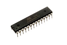 ATmega328P in 28-pin narrow dual in-line package (DIP-28N). It is commonly found on older Arduino boards. ATMEGA328P-PU.jpg