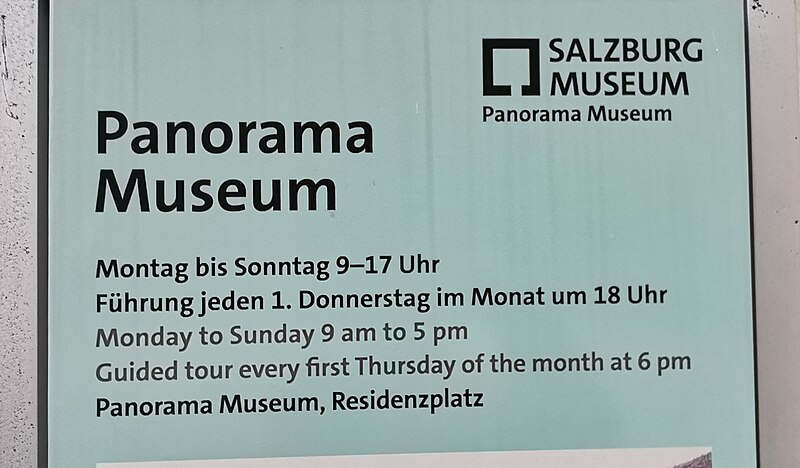 File:AUT — Bundesland Salzburg — Salzburg (Stadt) — — Mozartplatz 1 (Panoramamuseum des Salzburg Museums — Schild aussen) Mattes 2021-11.jpg