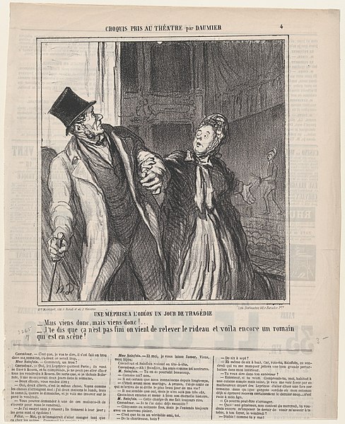 File:A misapprehension at the Odeon, on a day of drama, from 'Theater sketches,' published in Le Charivari, May 4, 1864 MET DP877313.jpg