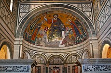 Absida mozaiko de la Preĝejo de San Miniato al Monte, Florenco, Italio, (1300).