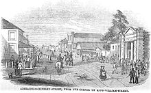 Hindley Street, 1849, from the corner of King William St Adelaide - Hindley St., From the Corner of King William St. (p.48, March 1849) - Copy.jpg