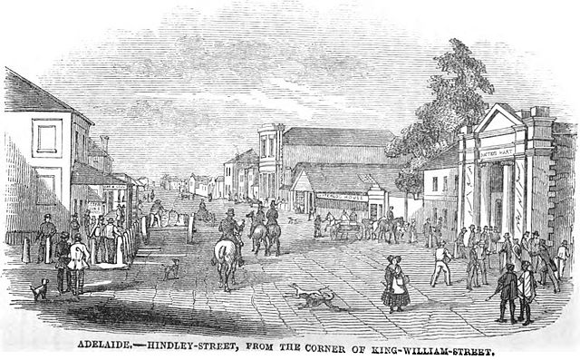 Hindley Street, 1849, from the corner of King William St