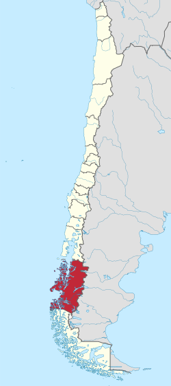 Az Aysén régió Chile regionális térképén.