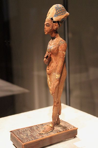 Wooden standing statue of Akhenaten. Currently in the Egyptian Museum of Berlin