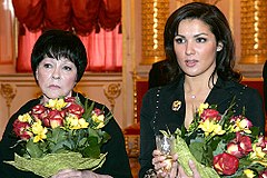 Bella Akhmadulina and Anna Netrebko at the Russian State Prize ceremony at the Kremlin