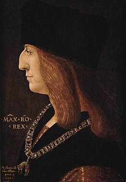 Portrait peint de profil d'un homme tourné vers la gauche et au nez cassé proéminent.