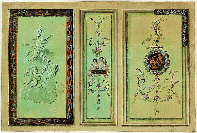 File:Anoniem, Drie ontwerpen voor de versiering van muurpanelen in Lodewijk XVI-stijl - Trois ébauches pour la décoration de panneaux muraux dans le style Louis XVI, KBS-FRB.jpg