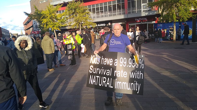 File:Anti-vaccination protest near Leicester clock tower, October 2021.jpg