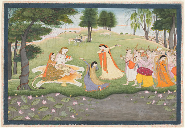 The Gods Sing and Dance for Shiva and Parvati, attributed to Khushala, son of Manaku. Kangra, c. 1780-1790. Philadelphia Museum of Art