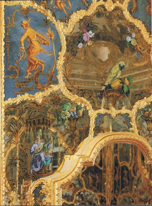 Ausschnitt Hinterglasmalerei von Wolfgang Lenz im Spiegelkabinett der Residenz Würzburg