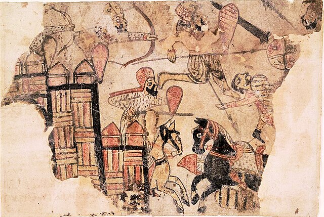 Fatimid or Ayyubid dynasty battle scene, Fustat, Cairo, Egypt, 12-13th century.