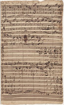 Opening choral movement of Bach's cantata Was Gott tut, das ist wohlgetan, BWV 98, autograph manuscript, 1726 BWV98 autograph manuscript.jpeg