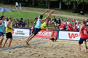 Deutsch: Beachhandball Europameisterschaften 2019 (Beach handball Euro); Tag 1: 2. Juli 2019 – Männer, Vorrunde Gruppe A, Deutschland-Norwegen 2:0 (22:14, 22:20) English: Beach handball Euro; Day 1: 2 July 2019 – Men Preliminary Round Group A – Germany-Norway 2:0 (22:14, 22:20)