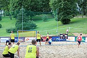 Deutsch: Beachhandball Europameisterschaften 2019 (Beach handball Euro); Tag 1: 2. Juli 2019 – Männer, Vorrunde Gruppe A, Deutschland-Norwegen 2:0 (22:14, 22:20) English: Beach handball Euro; Day 1: 2 July 2019 – Men Preliminary Round Group A – Germany-Norway 2:0 (22:14, 22:20)