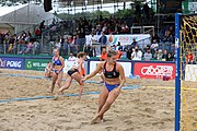 Deutsch: Beachhandball Europameisterschaften 2019 (Beach handball Euro); Tag 5: 6. Juli 2019 – Frauen, Halbfinale, Ungarn-Niederlande 2:0 (19:16, 15:12) English: Beach handball Euro; Day 5: 6 July 2019 – Semifinal Women – Hungary-Netherlands 2:0 (19:16, 15:12)