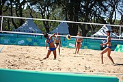 Deutsch: Beachvolleyball bei den Olympischen Jugendspielen 2018; Tag 8, 14. Oktober 2018; Mädchen, Achtelfinale – Mexiko-China 0:2 (15–21/16–21) English: Beach volleyball at the 2018 Summer Youth Olympics at 14 October 2018 – Girls Round of 16 – Mexico-China 0:2 (15–21/16–21)