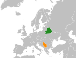Карта с указанием местоположения Беларуси и Сербии