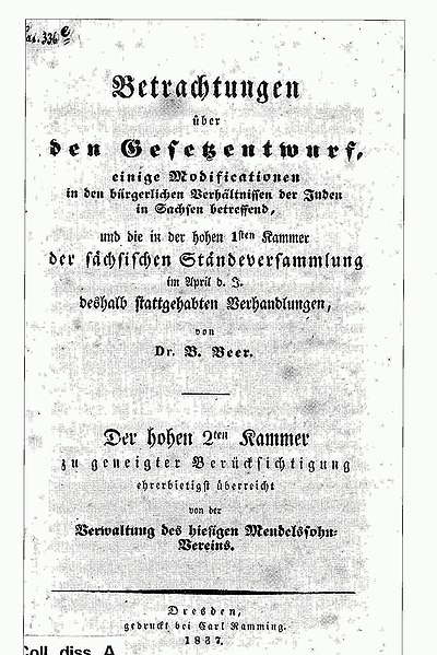 File:Bernhard Beer Betrachtungen über den Gesetzentwurf einige Modificationen in den bürgerlichen Verhältnissen der Juden in Sachsen betreffend 1837.jpg