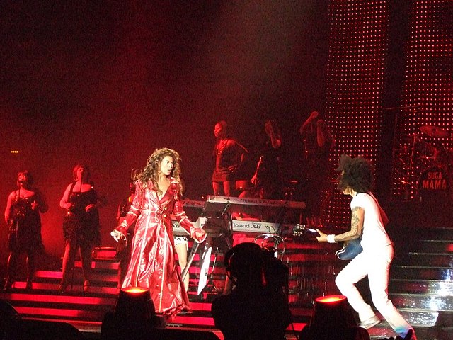 Knowles performing "Ring the Alarm" in May 2007. During a performance of the song in Orlando, Florida on July 24, she fell down a flight of stairs as 