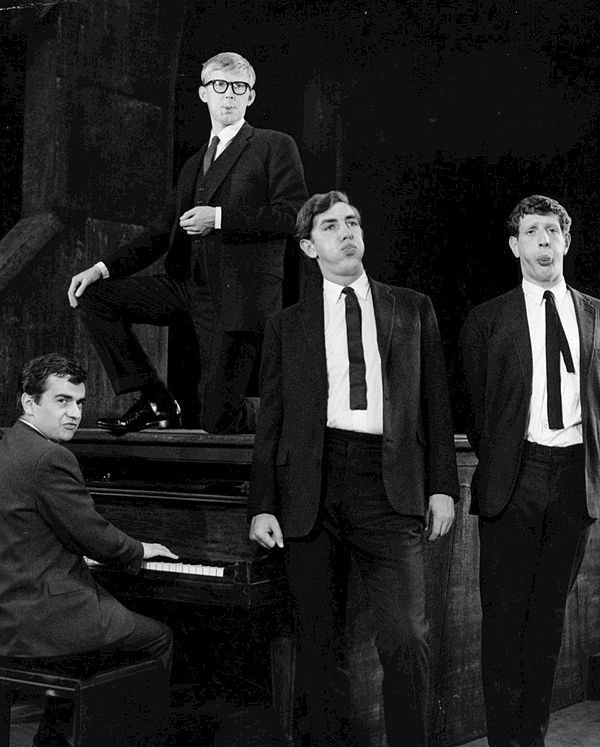 Miller (far right) in Beyond the Fringe on Broadway, with (from left) Dudley Moore, Alan Bennett and Peter Cook