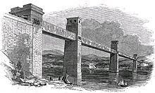 The original box section Britannia Bridge, circa 1852. Britannia Bridge - circa 1852.jpg