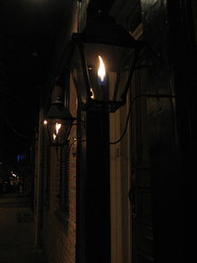 19th-century style gas lights in New Orleans Chartres Gaslights NOLA.JPG