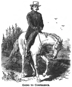 Illustration from The Circuit Rider: A Tale of the Heroic Age by Edward Eggleston, depicting a Methodist circuit rider. Circuit rider illustration Eggleston.png