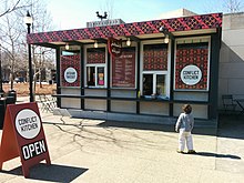 Conflict Kitchen in Schenley Plaza, Pittsburgh, Pennsylvania, with Afghanistan cuisine Conflict Kitchen on Schenley Plaza, with Afghan menu.jpeg