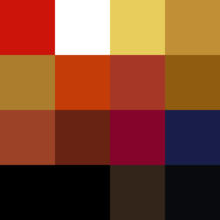 Die sechzehn Farben aus Géricaults Palette, die in dem Gemälde verwendet wurden.