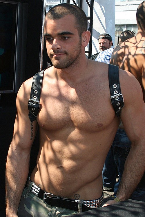 Porn star Damien Crosse in low-rise clothing at Folsom Street Fair 2010